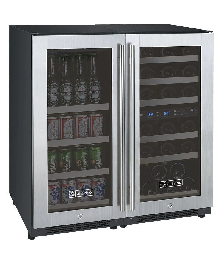 Allavino 30" Wide FlexCount II Tru-Vino 30 Bottle/88 Can Dual Zone Stainless Steel Side-by-Side Wine Refrigerator/Beverage Center 3Z-VSWB15