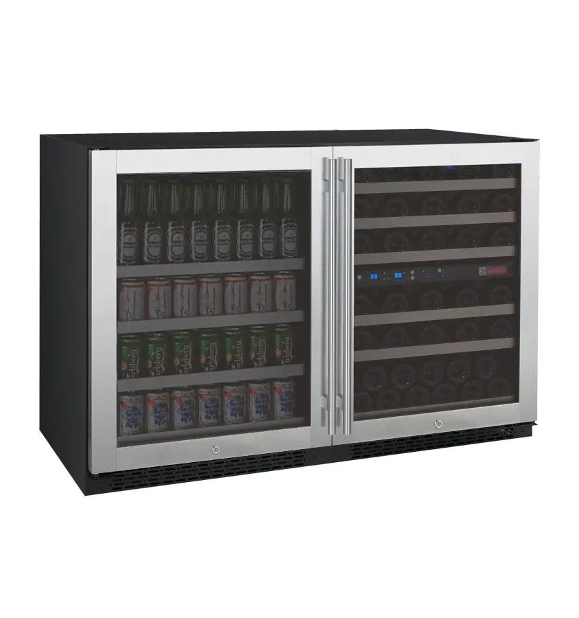 Allavino 47" Wide FlexCount II Series 56 Bottle/154 Can Dual Zone Stainless Steel Side-by-Side Wine Refrigerator/Beverage Center 3Z-VSWB24