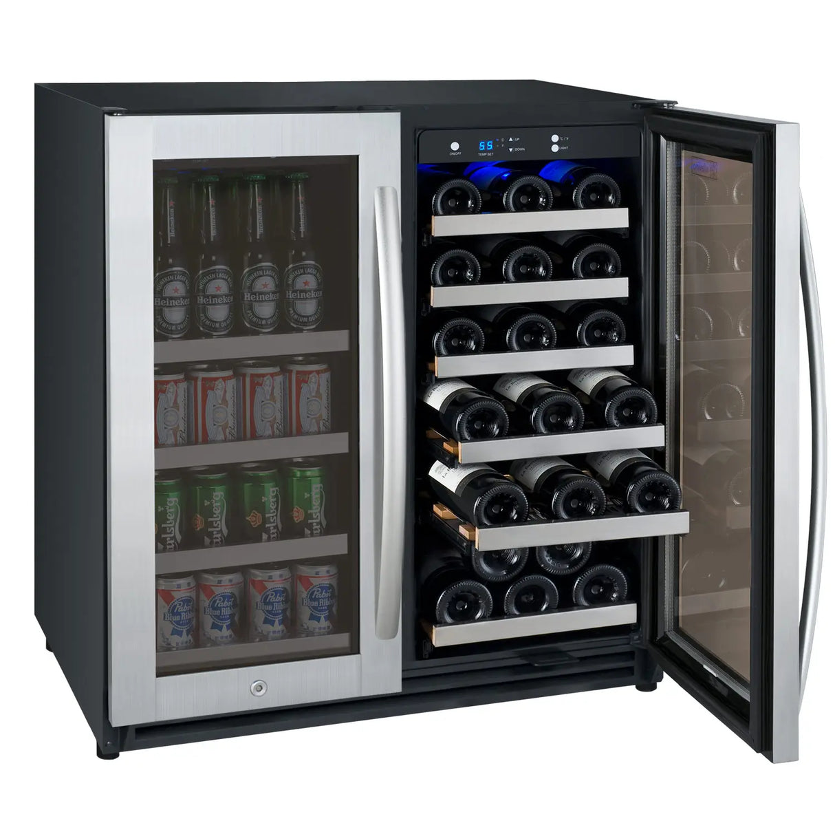 Allavino 30" Wide FlexCount II Tru-Vino 30 Bottle/88 Can Dual Zone Stainless Steel Built-In Wine Refrigerator/Beverage Center VSWB30-2SF20