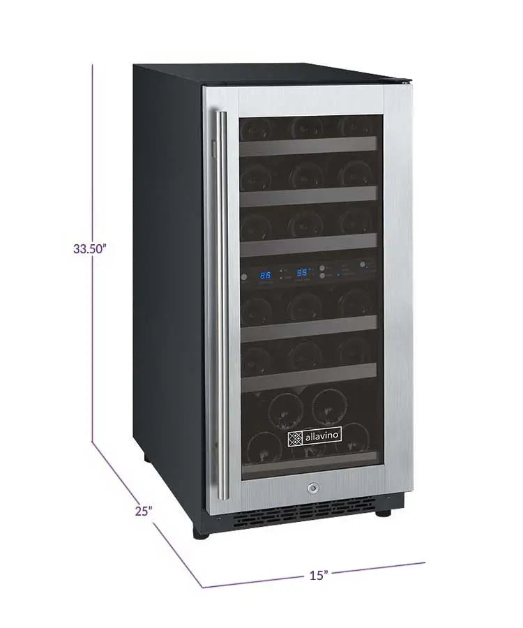 Allavino 15" Wide FlexCount II Tru-Vino 30 Bottle Dual Zone Wine Refrigerator VSWR30