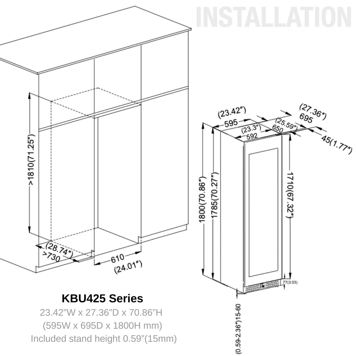 KingsBottle Upright Wine & Beverage cooler Combo With Low-E Glass KBU425BW3