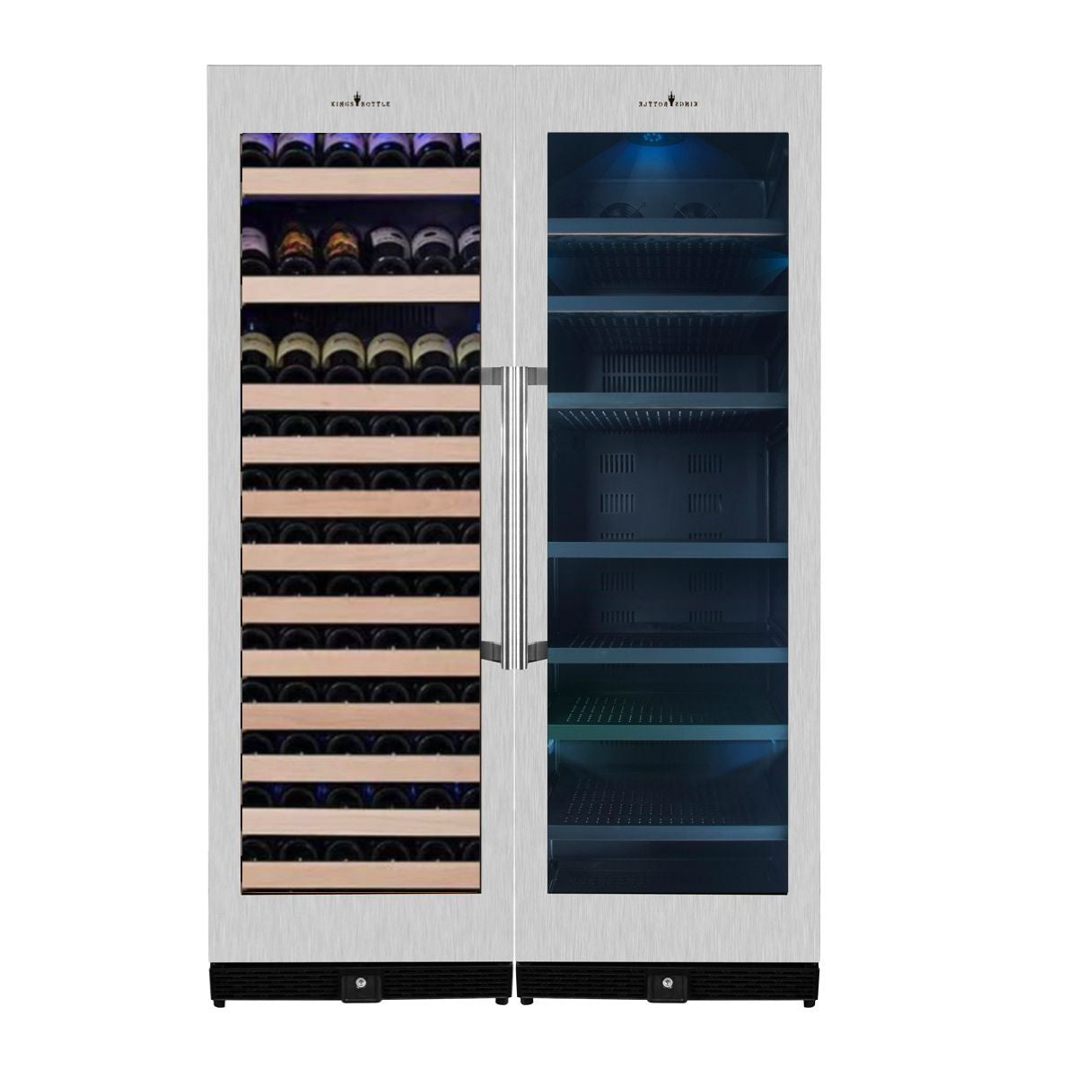 KingsBottle 72" Large Wine And Beverage Cooler Drinks Combo With Clear Door With Stainless Steel Trim KBU170BW2