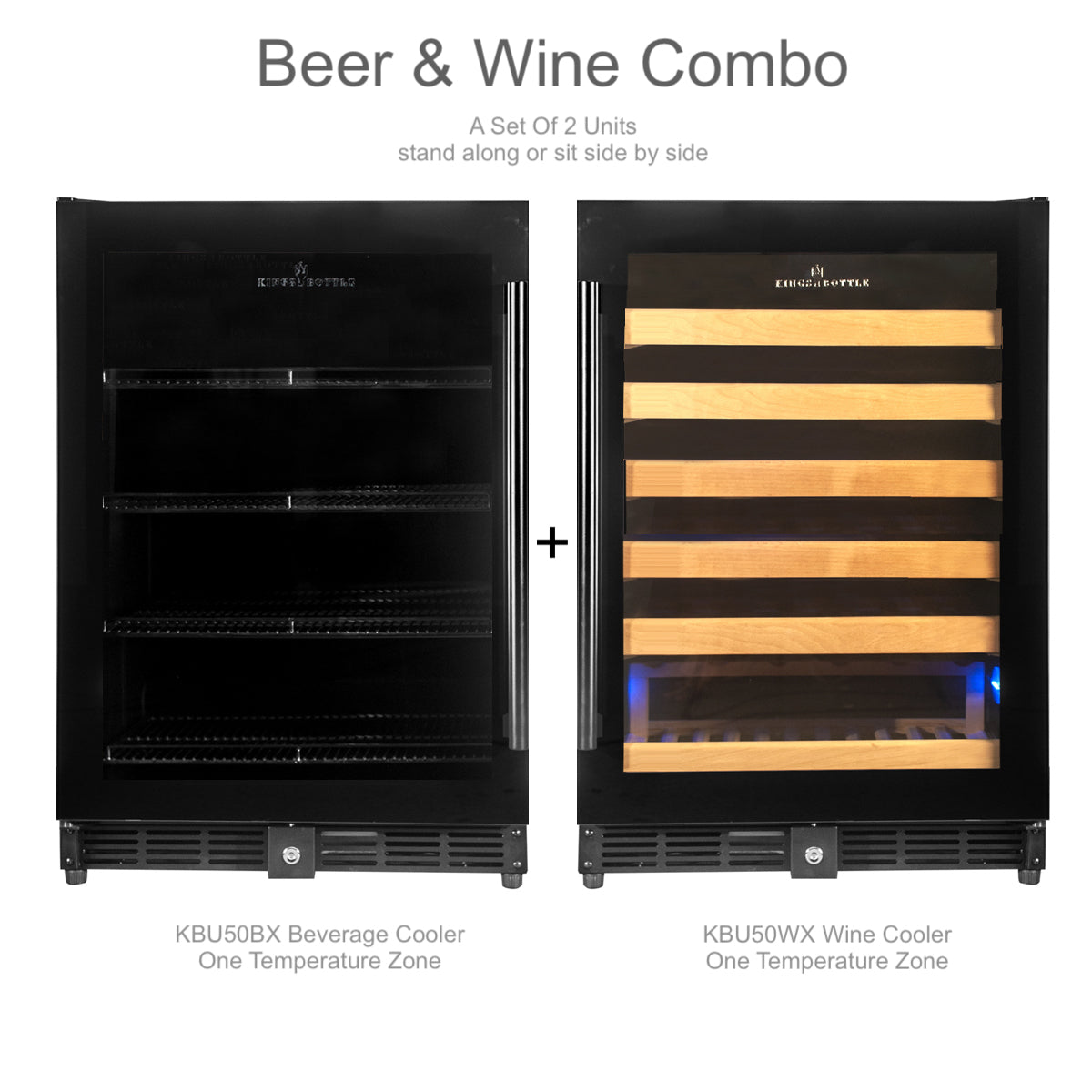 KingsBottle 48" Glass Door Side By Side Wine And Beverage Cooler Combo KBU50BW2