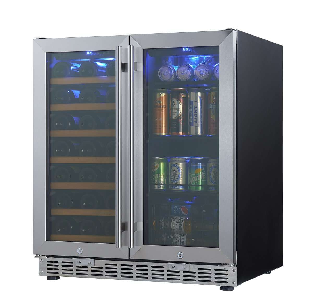 KingsBottle 30" Under Counter Low-E Glass Door Wine and Beer Cooler Combo KBUSF66BW