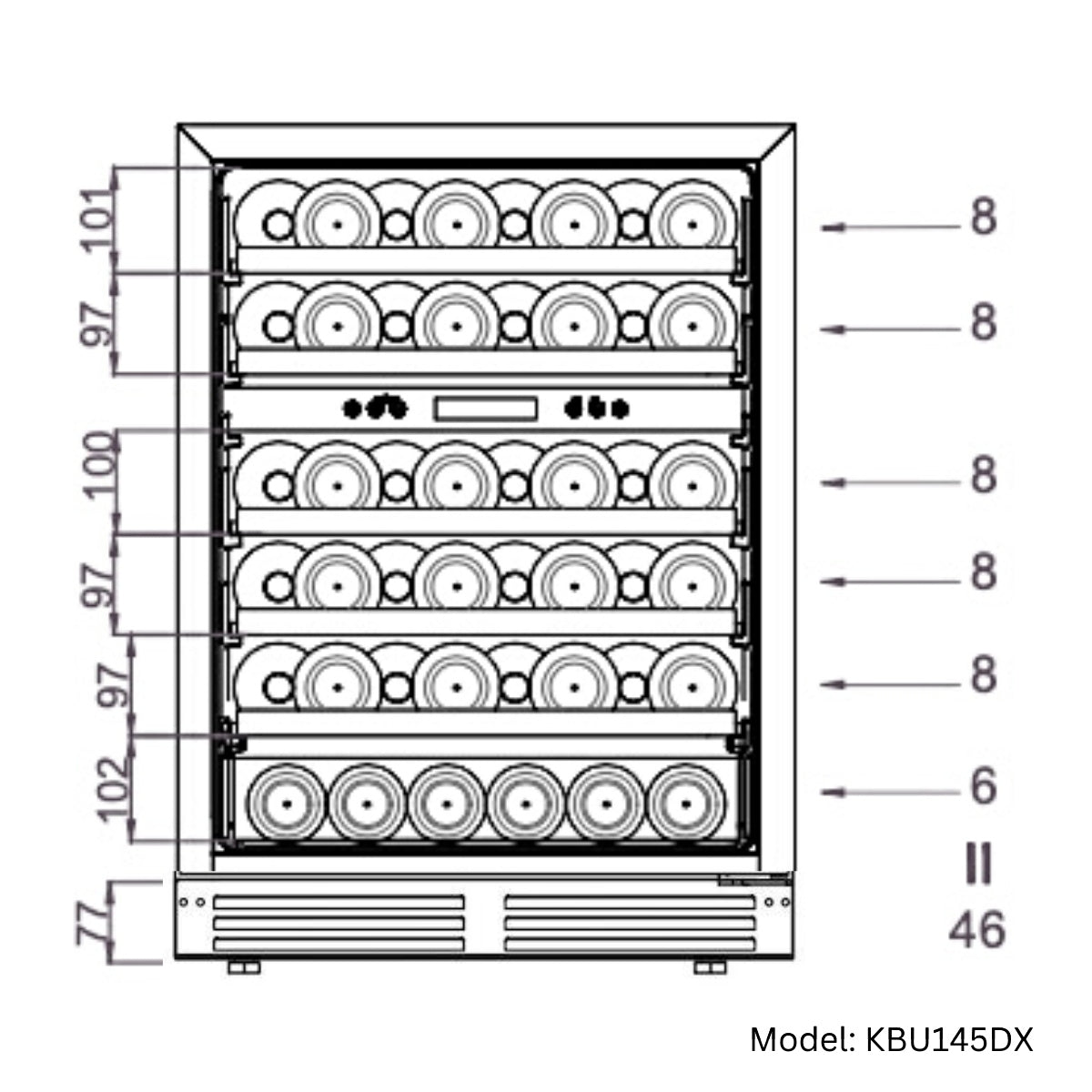 KingsBottle 24" Under Counter LOW-E Glass Door Dual Zone Wine Cooler KBU145DX