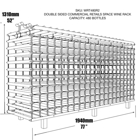 KingsBottle 77" Wide Double Sided Commercial Retail Space Wine Rack WRT480R2